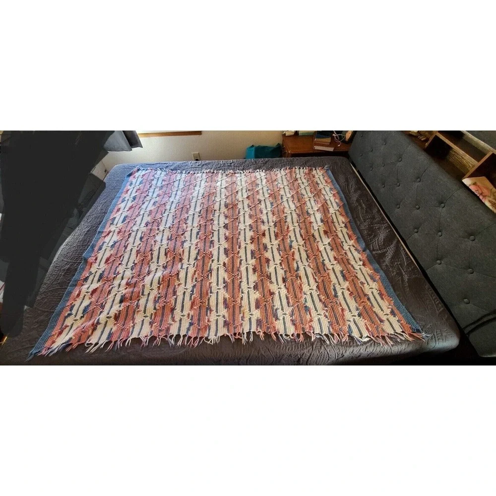 Crocheted Afghan Blanket Throw Handmade 63x48 Inches Granny Cottage Core